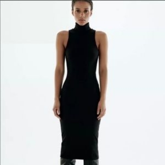 Zara Dresses & Skirts - Zara Black Sleeveless Turtleneck Bodycon Midi Dress NWT